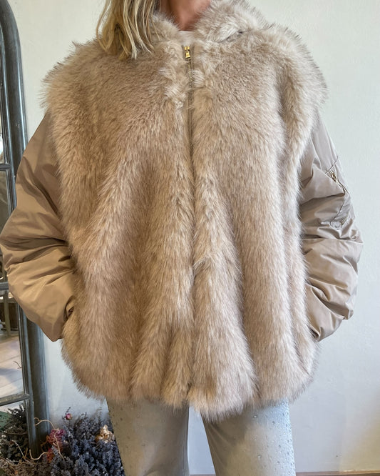 Giacca bomber in ecopelliccia e nylon art. TF0239 VICOLO