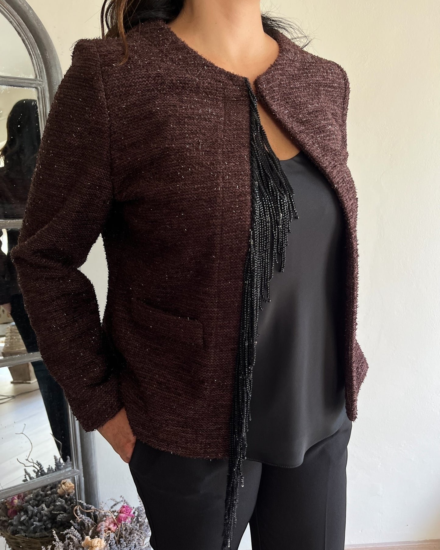 Giacca in stuoia con frange art. L24YBF CARDO LOLA by Sandro FERRONE