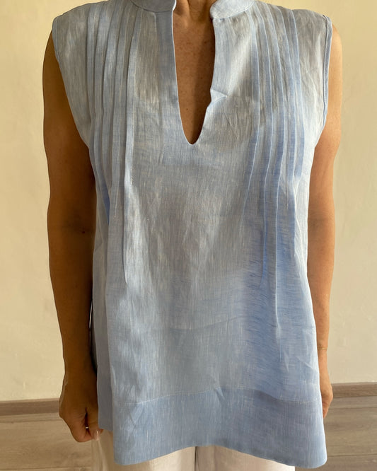 Top smanicato con plisse DEBBY CENTOLINO