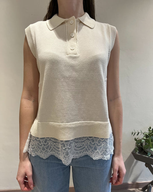 Gilet con bottoni e dettaglio pizzo art 7AB7019 VICOLO