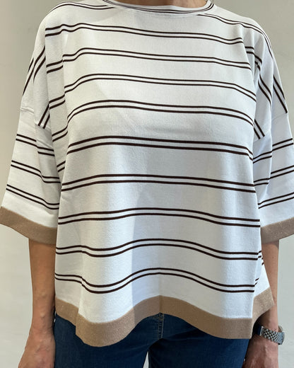 Maglia girocollo manica corta righe con bordo lurex art. DS6431 SHEIS