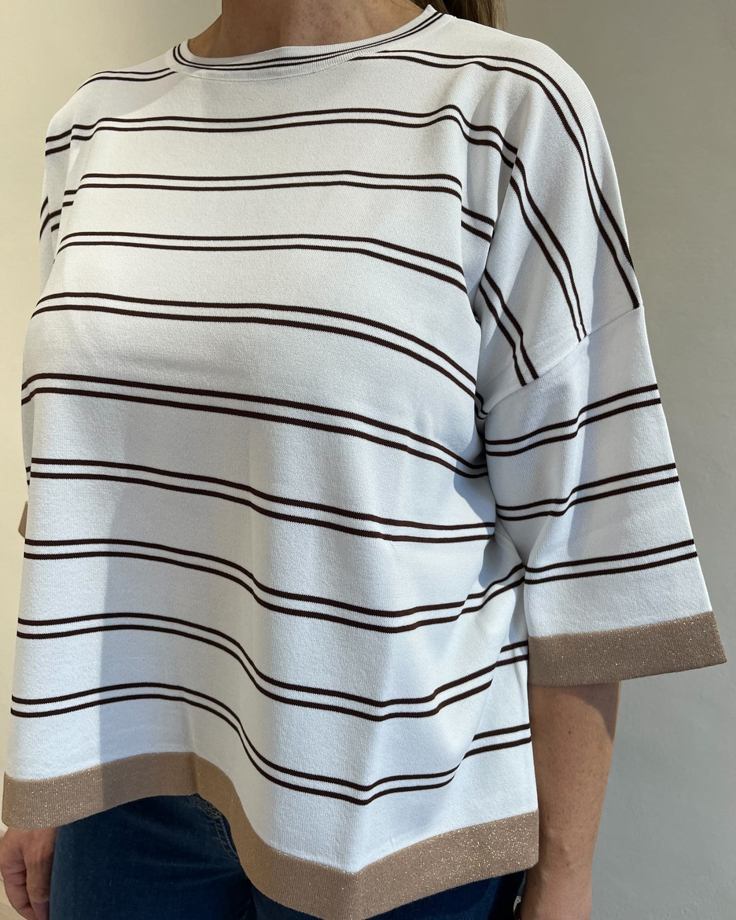 Maglia girocollo manica corta righe con bordo lurex art. DS6431 SHEIS