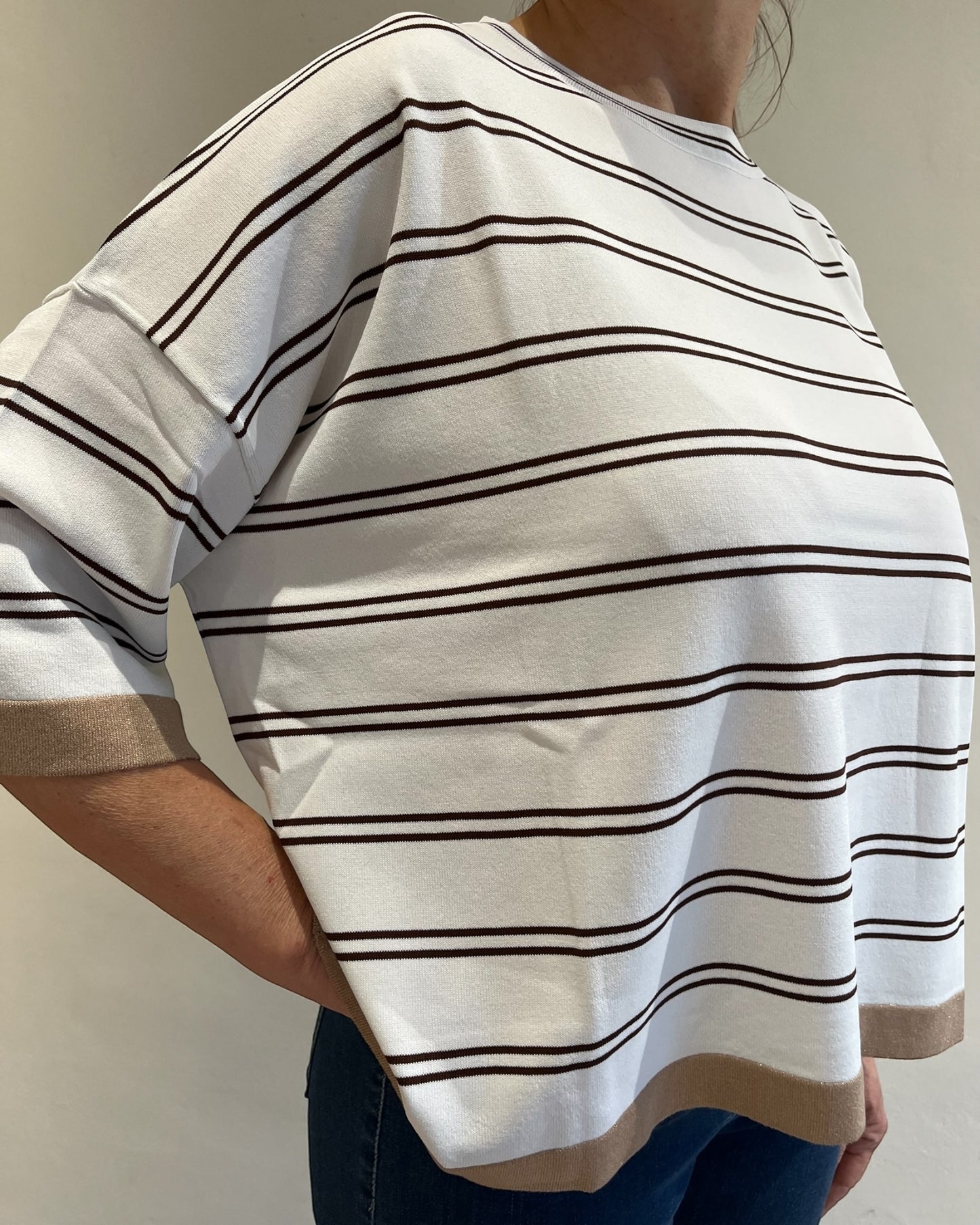 Maglia girocollo manica corta righe con bordo lurex art. DS6431 SHEIS