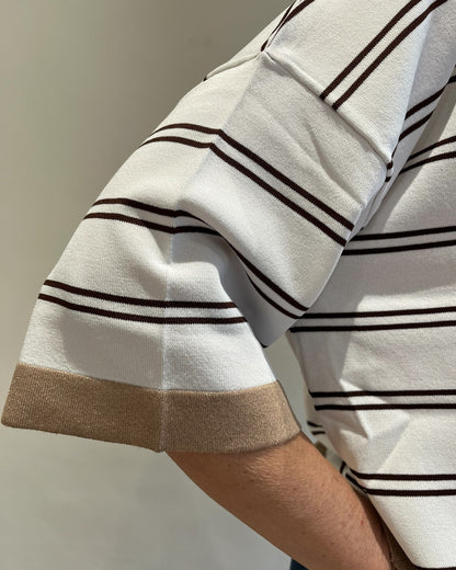 Maglia girocollo manica corta righe con bordo lurex art. DS6431 SHEIS