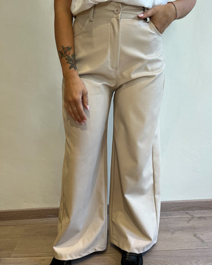 Pantaloni palazzo ecopelle con tasconi art. 224155-PE25