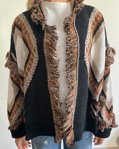 Cardigan frange e stampe rombi art. W5HMG65A400 TENSIONE IN