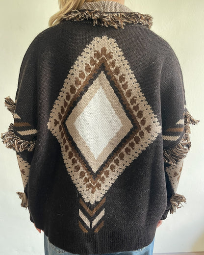 Cardigan frange e stampe rombi art. W5HMG65A400 TENSIONE IN