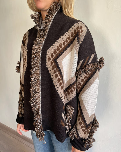 Cardigan frange e stampe rombi art. W5HMG65A400 TENSIONE IN