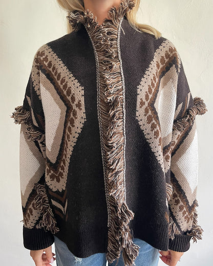 Cardigan frange e stampe rombi art. W5HMG65A400 TENSIONE IN