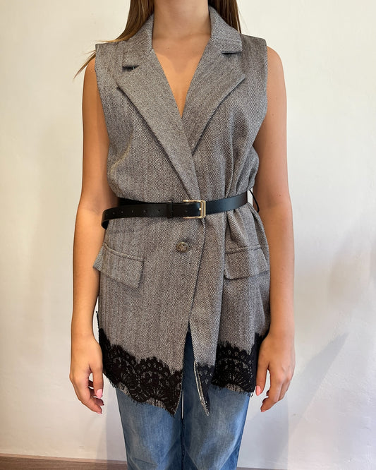 Gilet spina di pesce con pizzo e cintura CHEAP&CHIC