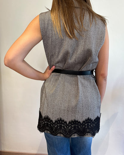 Gilet spina di pesce con pizzo e cintura CHEAP&CHIC