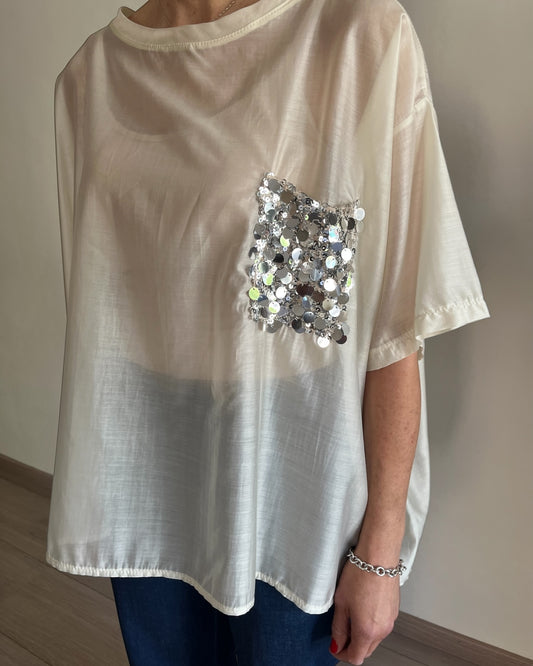 Blusa con taschino paillettes art. P26LU418 DEJAVU