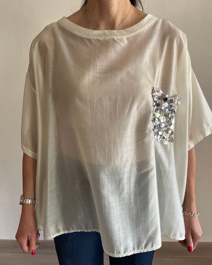 Blusa con taschino paillettes art. P26LU418 DEJAVU