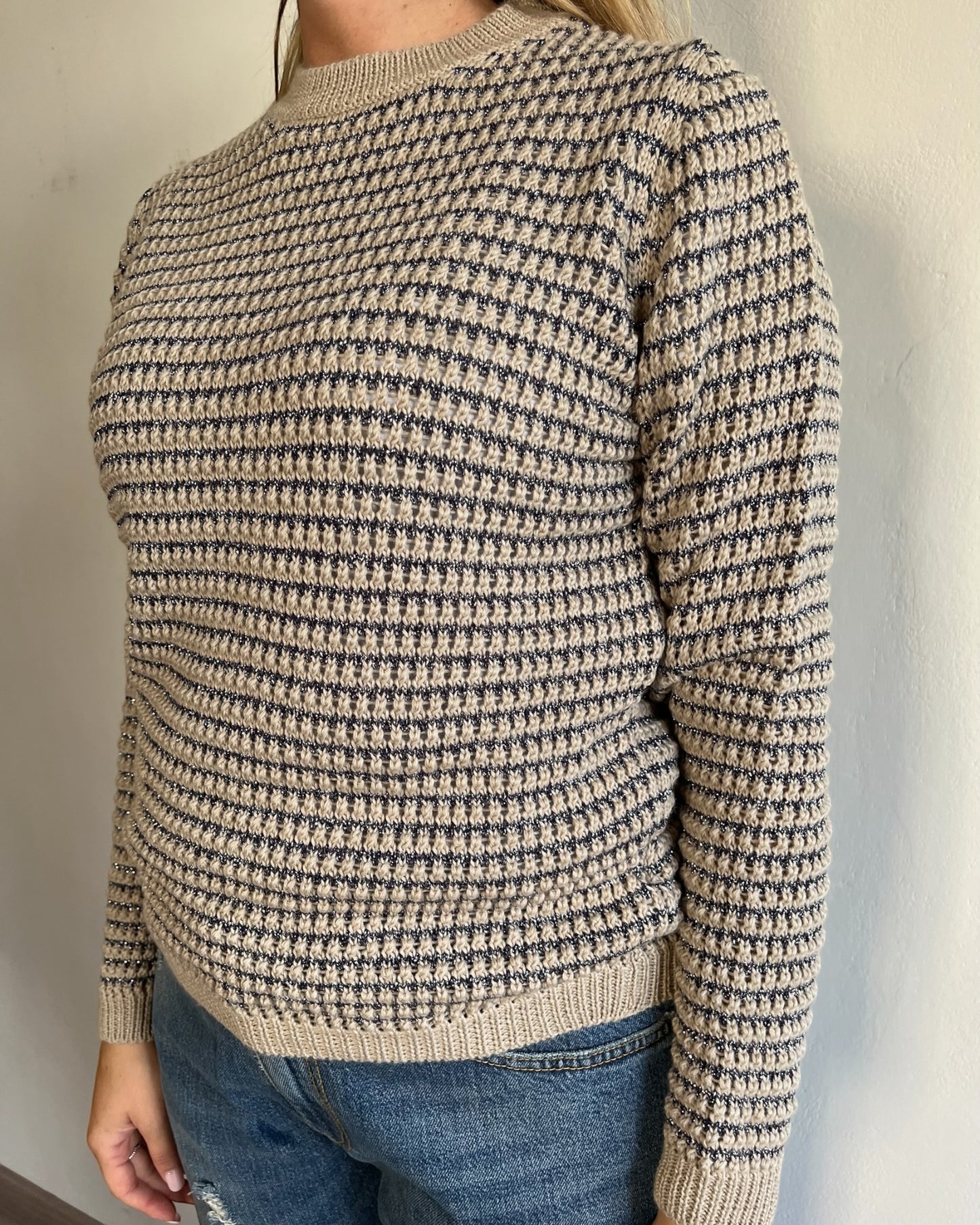 Maglia girocollo traforata con lurex art. 54024 AMARYNTH