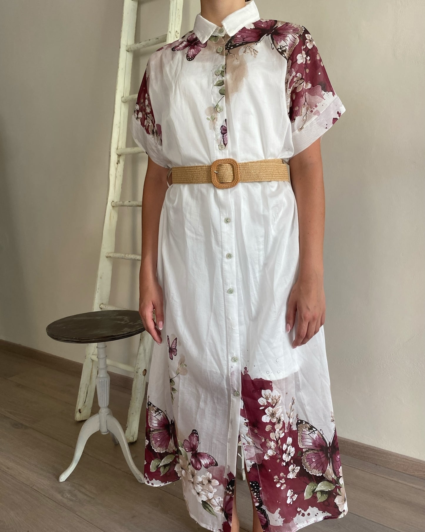 Chemisier in fantasia con cintura in rafia art. 7354 CHEAP&CHIC