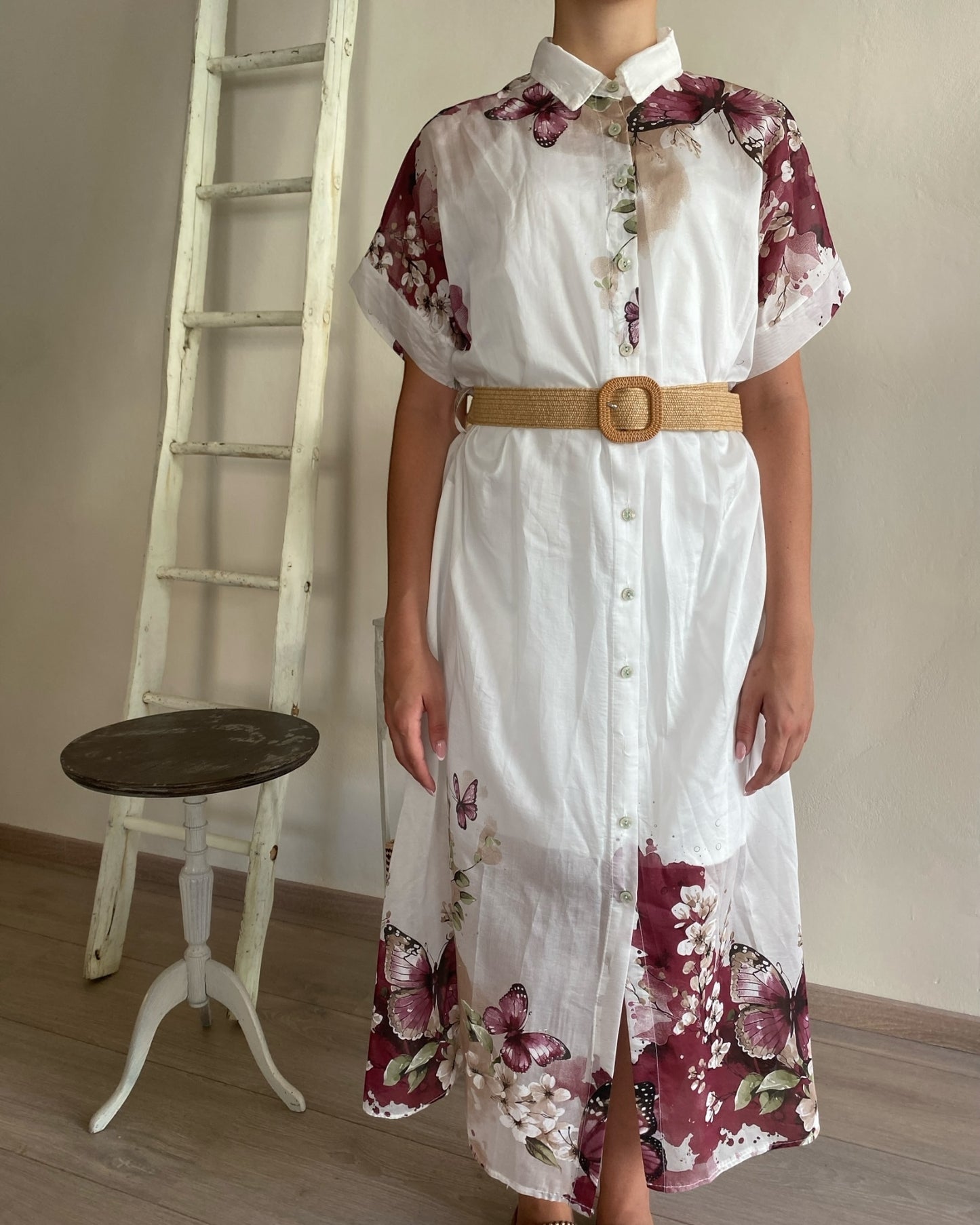 Chemisier in fantasia con cintura in rafia art. 7354 CHEAP&CHIC