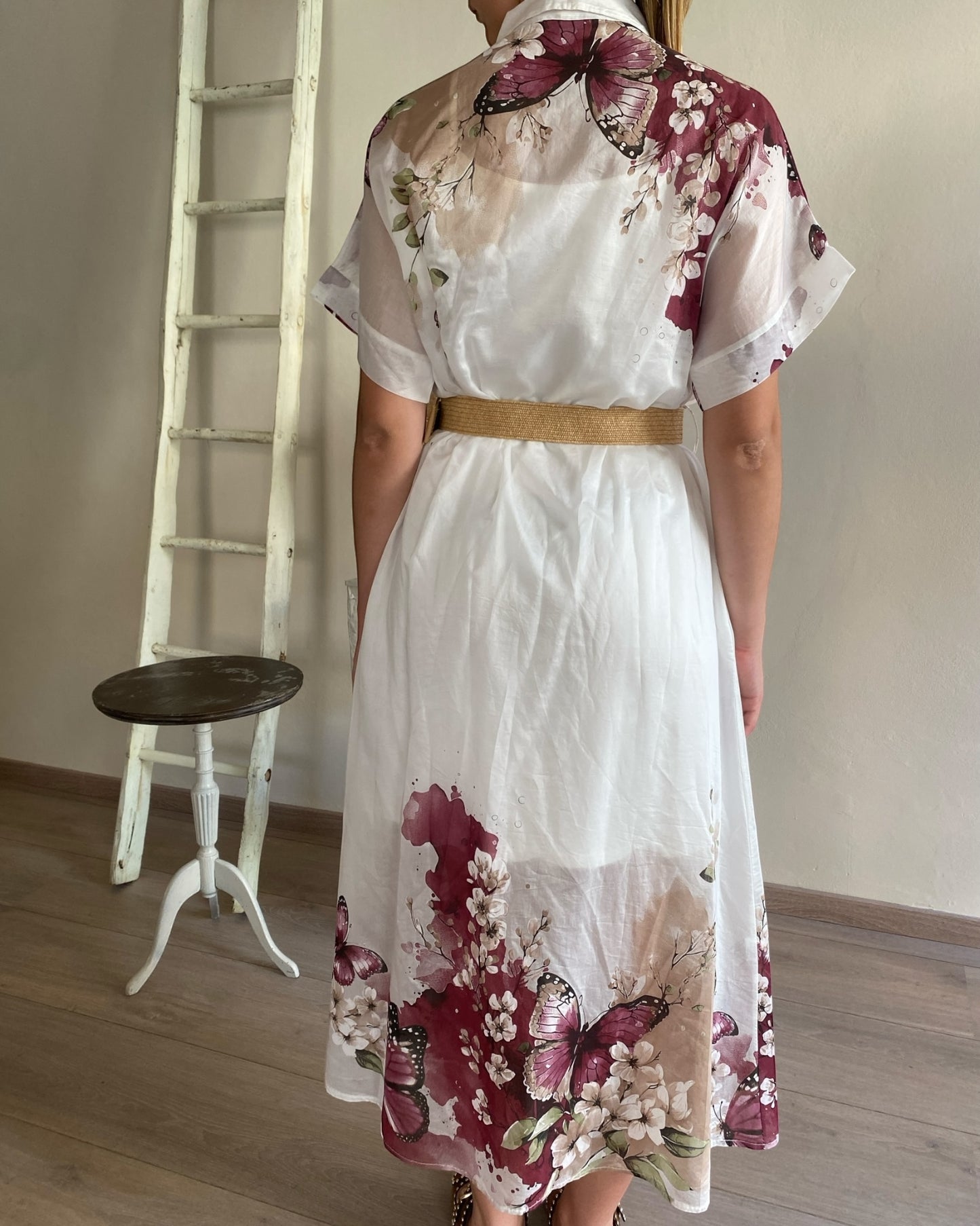 Chemisier in fantasia con cintura in rafia art. 7354 CHEAP&CHIC