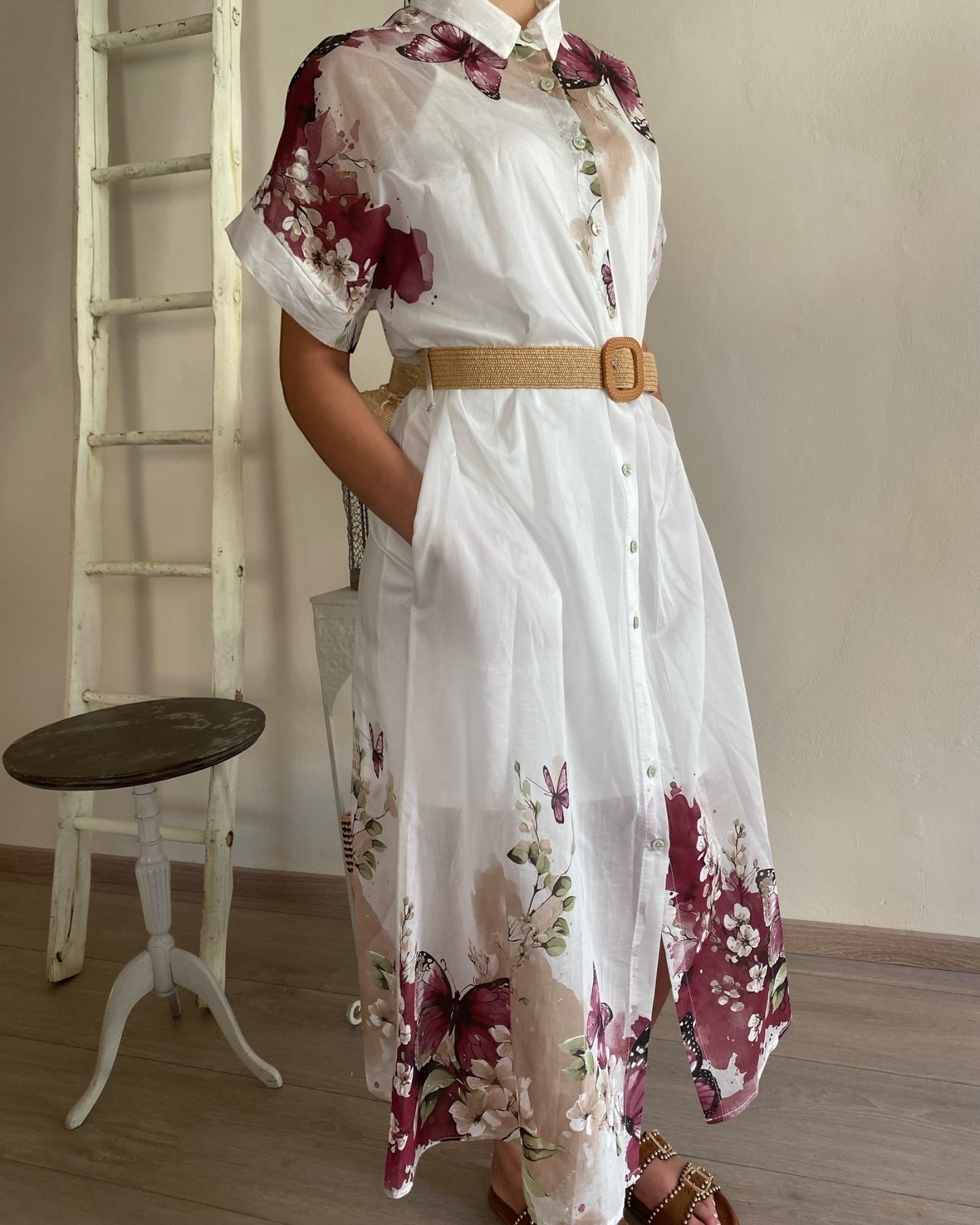 Chemisier in fantasia con cintura in rafia art. 7354 CHEAP&CHIC