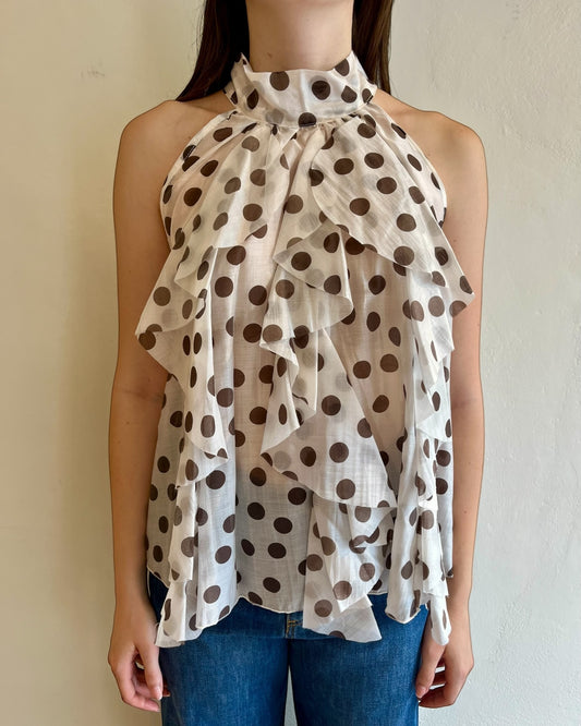 Top a pois con rouches e fiocco sul retro art. H4529 - Q72 CHEAP&CHIC