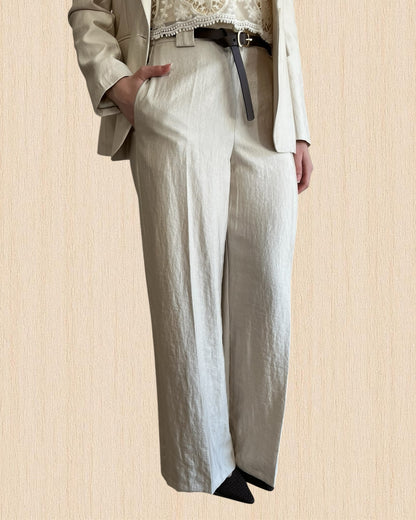 Tailleur giacca monopetto + pantalone palazzo e cintura in ecopelle TENSIONE IN