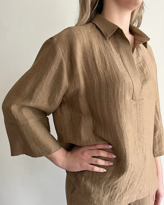Blusa in misto lino over con scollo a polo art. L15XBF MUSA Lola by Sandro FERRONE