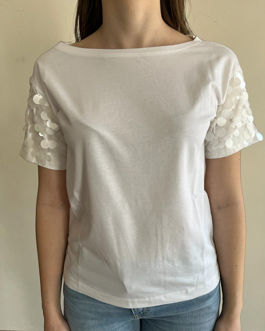 T-shirt con paillettes su  maniche art. DT6016 SHeis