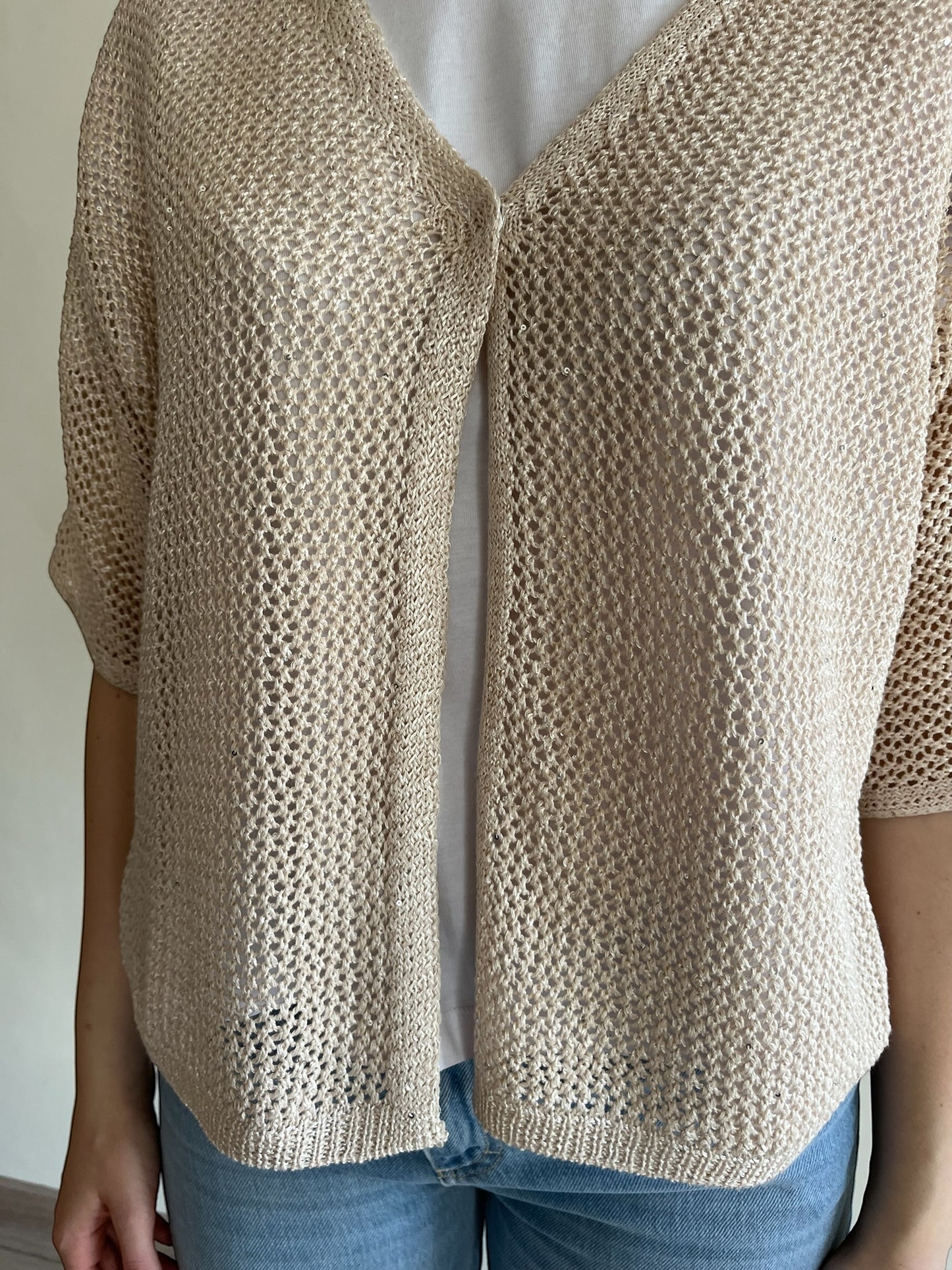 Cardigan traforato con un bottone art. 261W1130 ANIS
