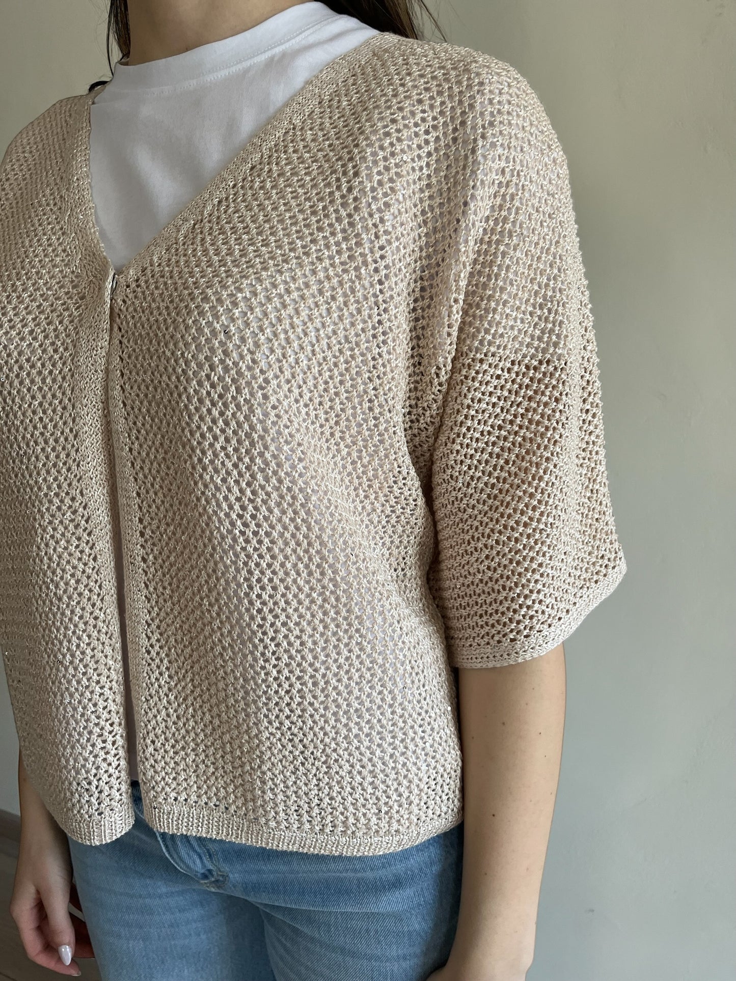 Cardigan traforato con un bottone art. 261W1130 ANIS