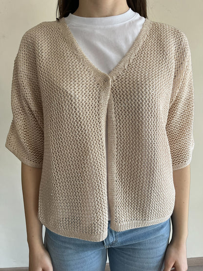 Cardigan traforato con un bottone art. 261W1130 ANIS