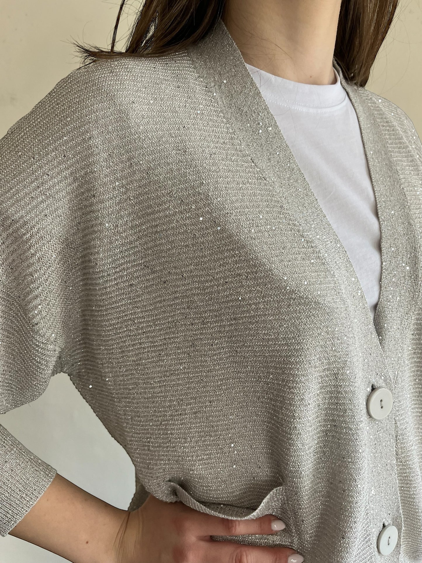 Cardigan lurex scollo V art. 261W1312 ANIS
