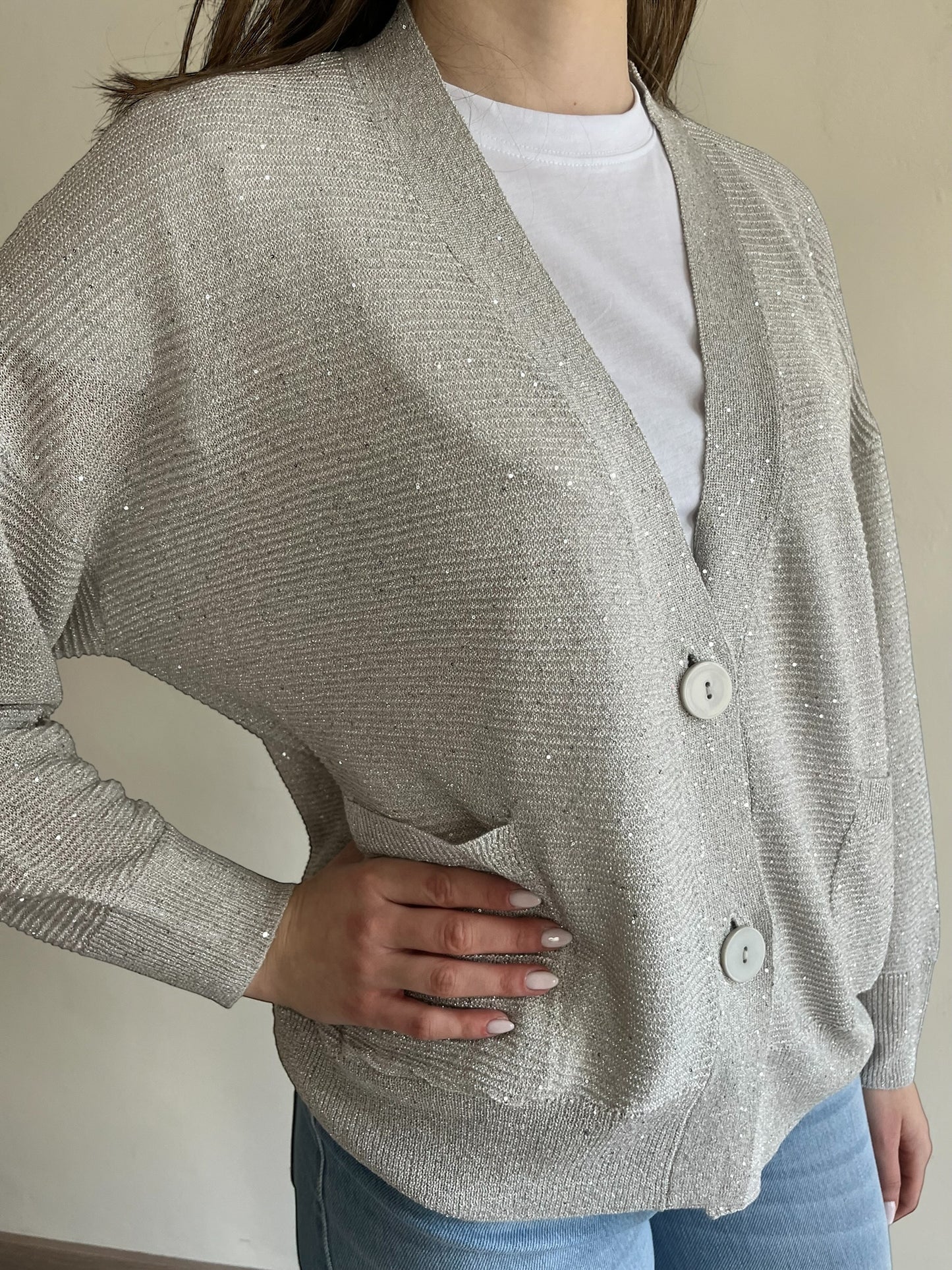 Cardigan lurex scollo V art. 261W1312 ANIS