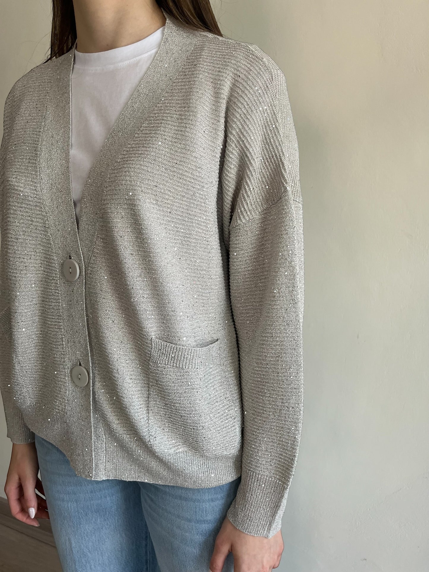 Cardigan lurex scollo V art. 261W1312 ANIS