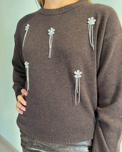 Maglia con cabochon fiori art. 77380F VICOLO