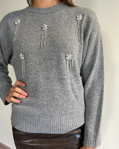 Maglia con cabochon fiori art. 77380F VICOLO