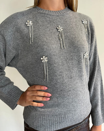 Maglia con cabochon fiori art. 77380F VICOLO