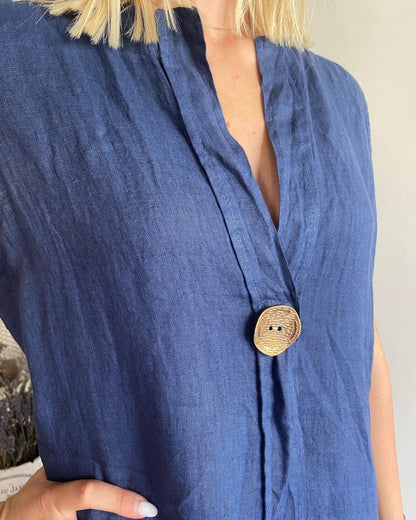 Abito lino più lungo dietro con spalla larga e bottone davanti CHEAP&CHIC art.6428