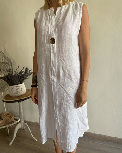 Abito lino più lungo dietro con spalla larga e bottone davanti CHEAP&CHIC art.6428