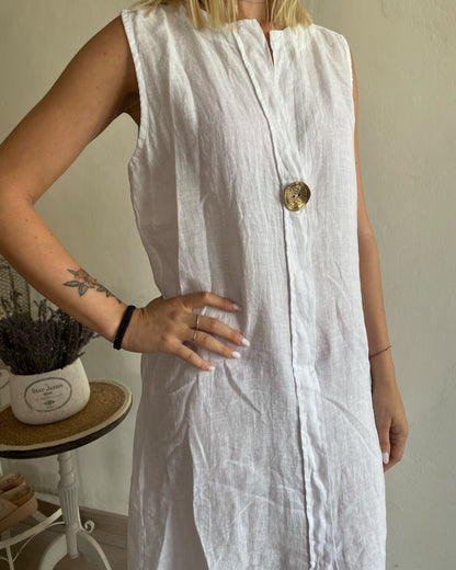 Abito lino più lungo dietro con spalla larga e bottone davanti CHEAP&CHIC art.6428