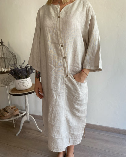 Abito lino manica 3/4 con bottoni davanti e tasca CHEAP&CHIC art.7404