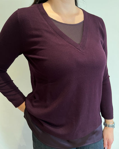 Maglia scollo V con raso art. 255F1001 FLEURS D’ANIS