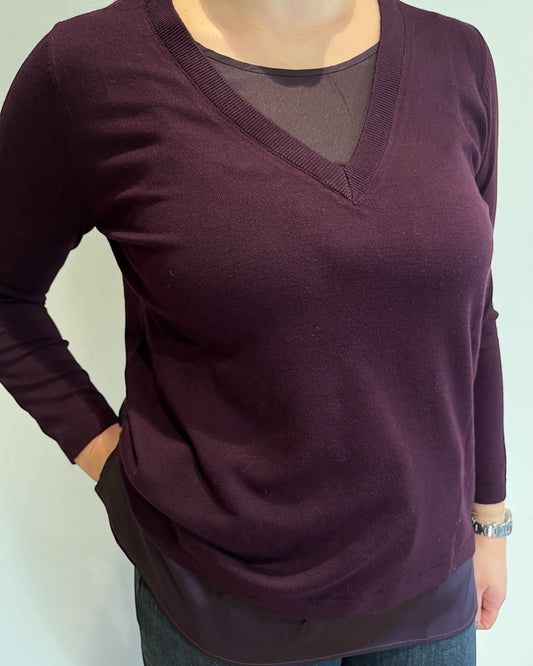 Maglia scollo V con raso art. 255F1001 FLEURS D’ANIS