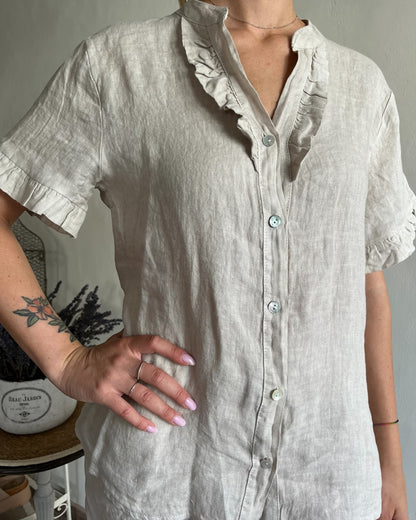 Camicia lino mezza manica con scollo V e rouches art.6649 CHEAP&CHIC