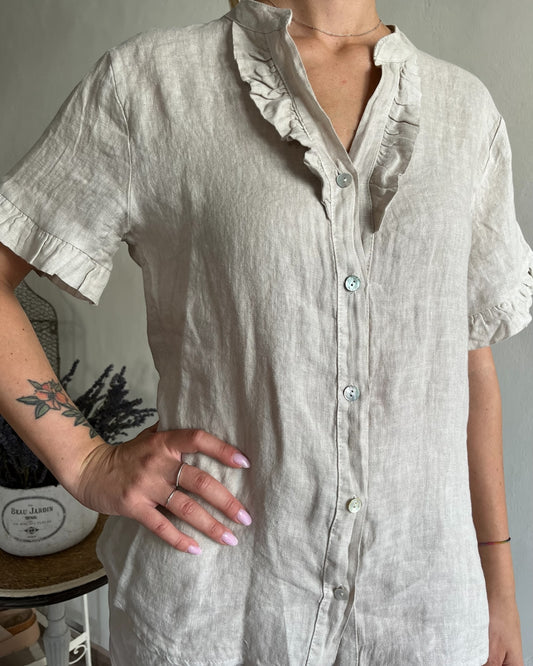 Camicia lino mezza manica con scollo V e rouches art.6649 CHEAP&CHIC