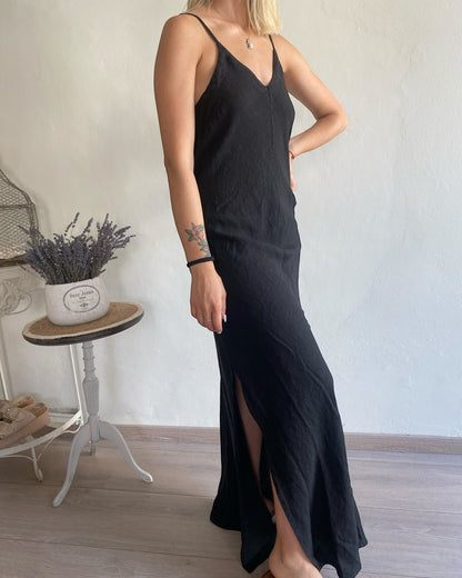 Abito lungo lino scollo V con dietro regolabile art. 7656 CHEAP&CHIC