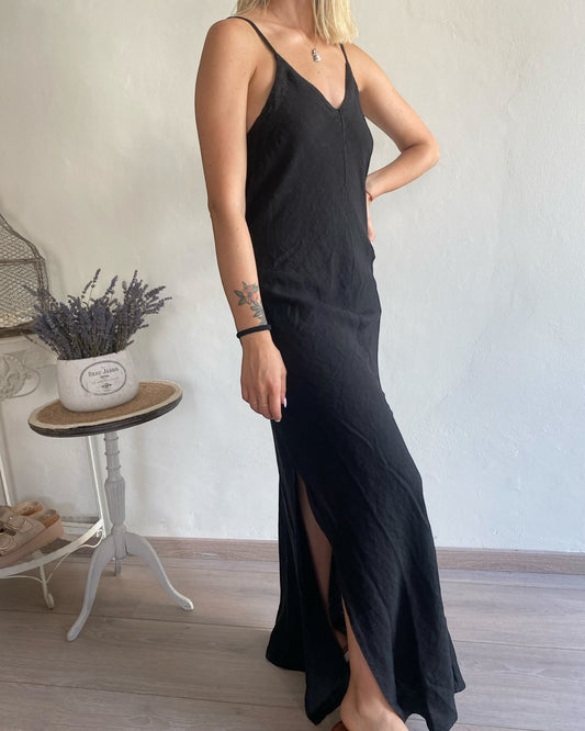 Abito lungo lino scollo V con dietro regolabile art. 7656 CHEAP&CHIC