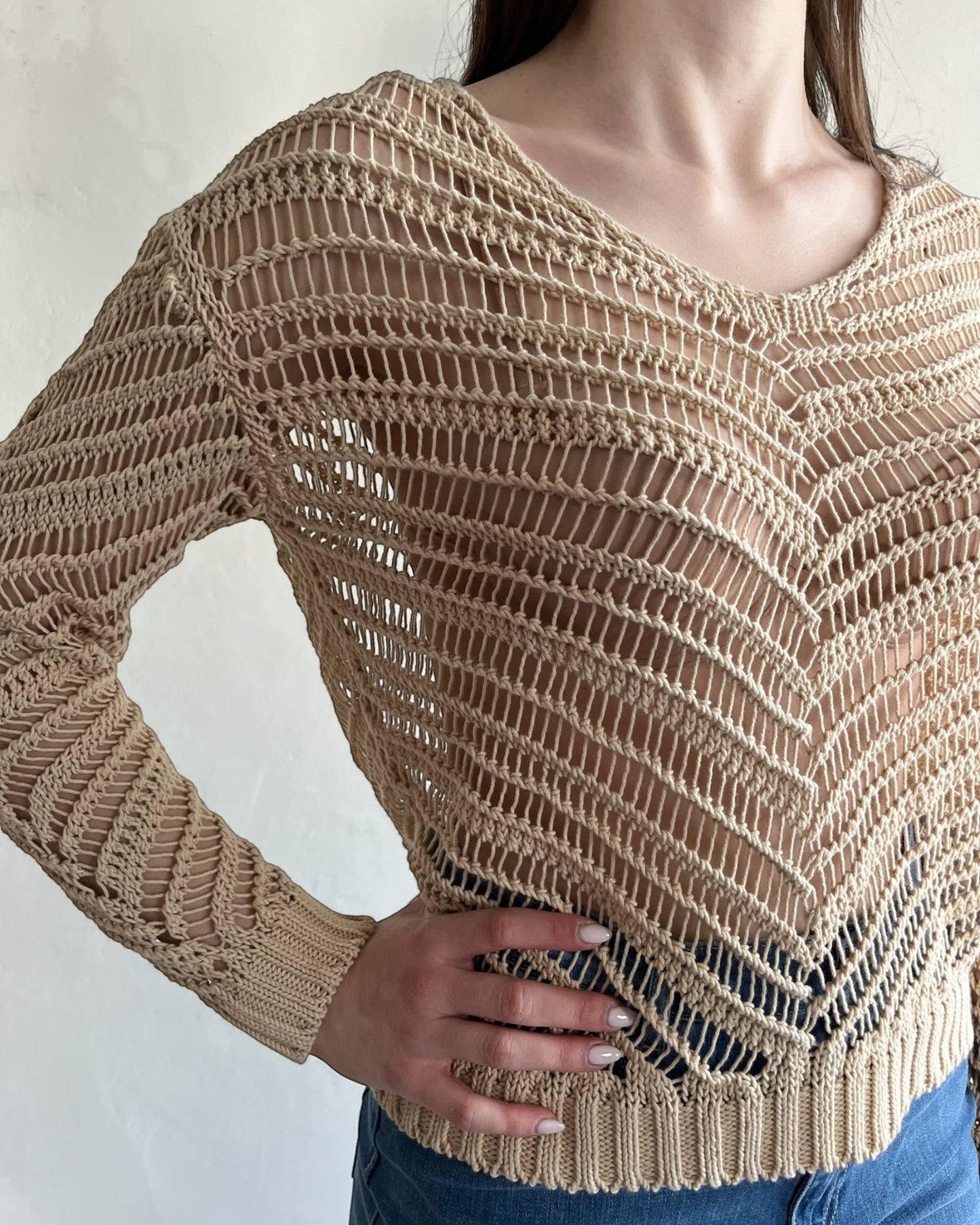 Maglia crochet scollo V manica lunga art. 3AB3023 VICOLO