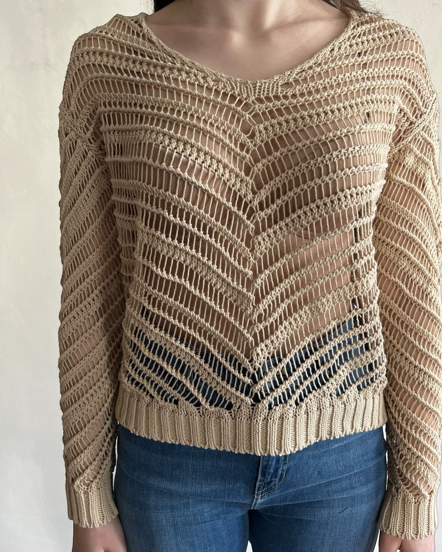 Maglia crochet scollo V manica lunga art. 3AB3023 VICOLO