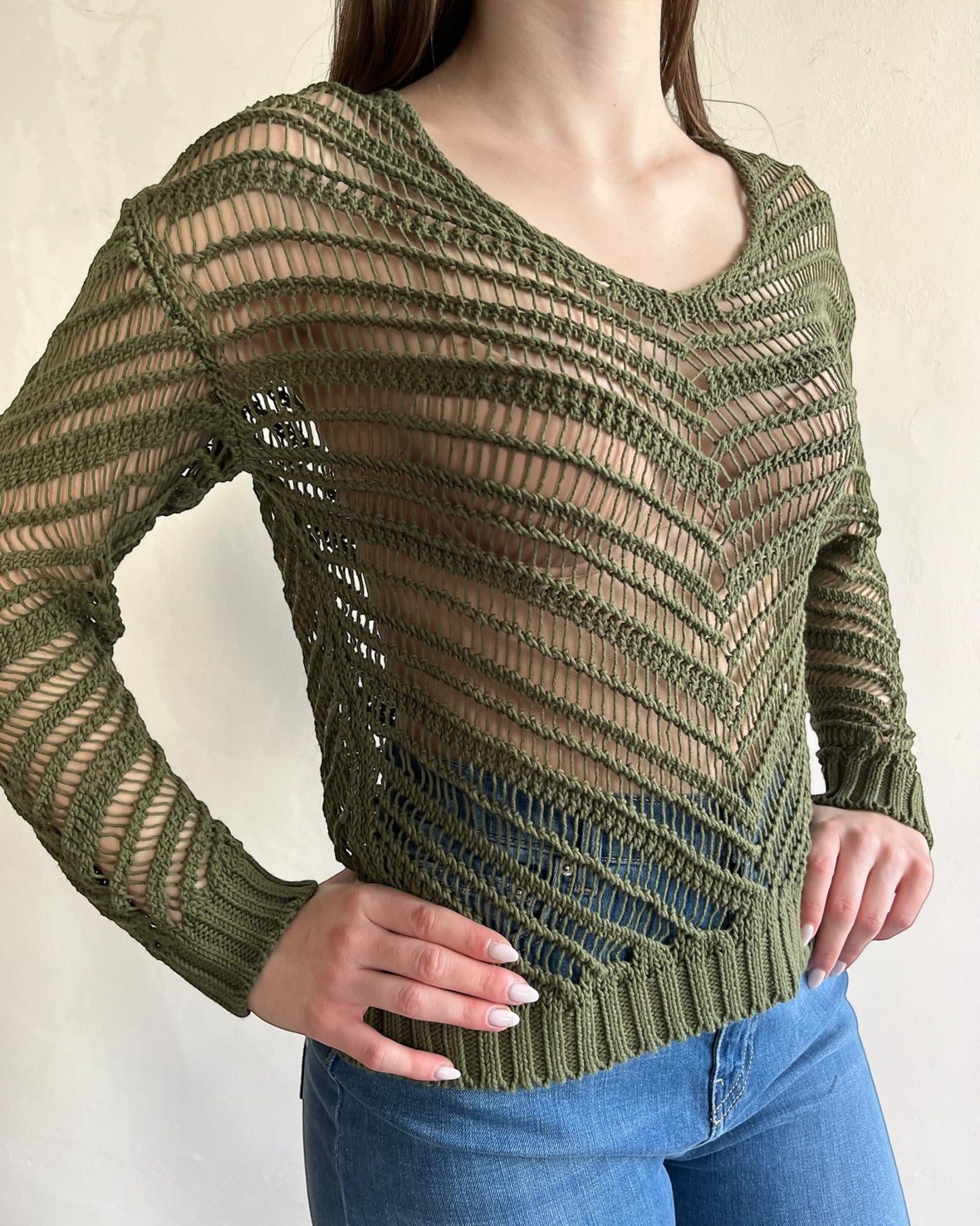 Maglia crochet scollo V manica lunga art. 3AB3023 VICOLO