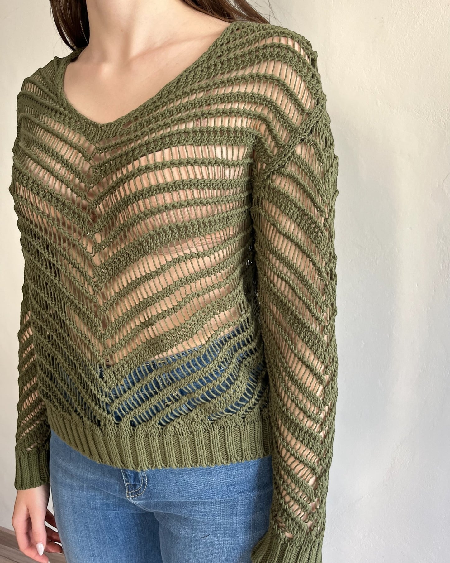 Maglia crochet scollo V manica lunga art. 3AB3023 VICOLO