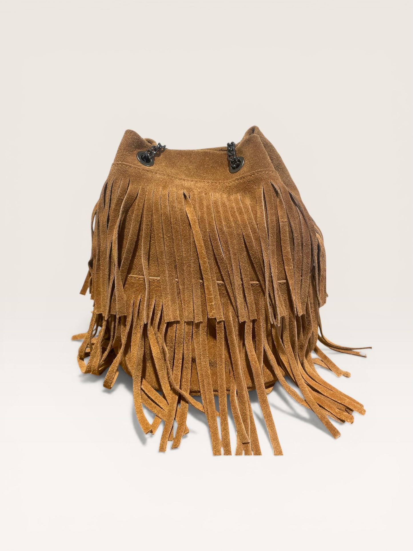 Secchiello in vera pelle scamosciato con frange